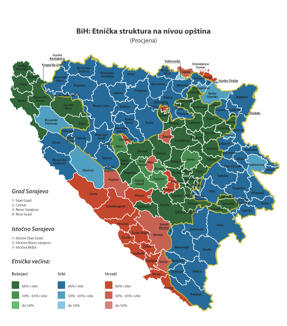 etnička karta bih 2013 ETNO KARTA BH. STANOVNIŠTVA PO OPŠTINAMA – 1992. i danas | Bošnjaci etnička karta bih 2013